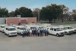 Hanna Heating & Air team with trucks in Wichita, Kansas from 1990s