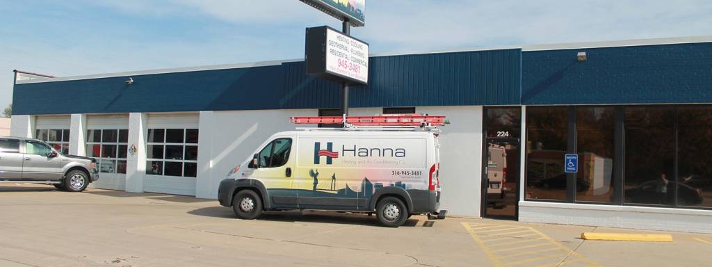 Hanna Heating & Air van in front of West Wichita shop