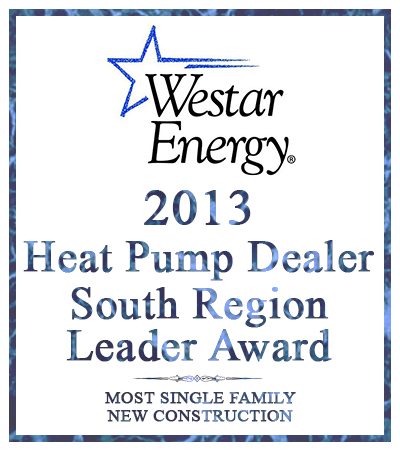 award for 2013 Heat Pump Dealer from Westar Energy