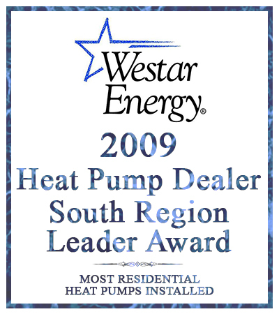 award for 2009 Heat Pump Dealer from Westar Energy