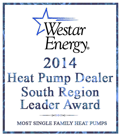 award for 2014 Heat Pump Dealer from Westar Energy