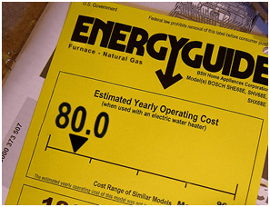 Sticker on furnace showing the AFUE energy rating