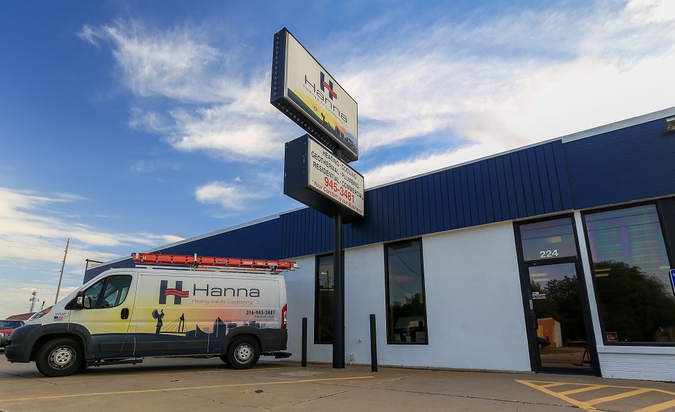 Hanna Heating & Air Conditioning van parked outside our Wichita, KS location