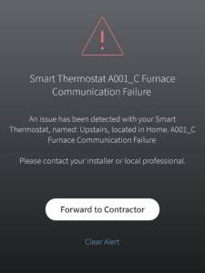 thermostat warning message on app